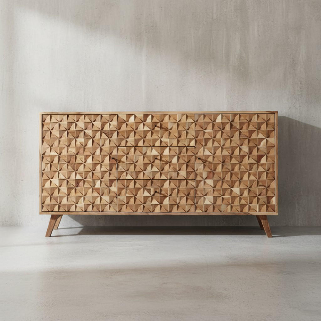 SIDEBOARD – ALME, Akazie Massivholz, 140x78,5x40 cm, Landhausstil, 3 Schubladen, 2 Türen - Braun, Akazienholz/Holz (140/79/40cm) - KADIMA DESIGN