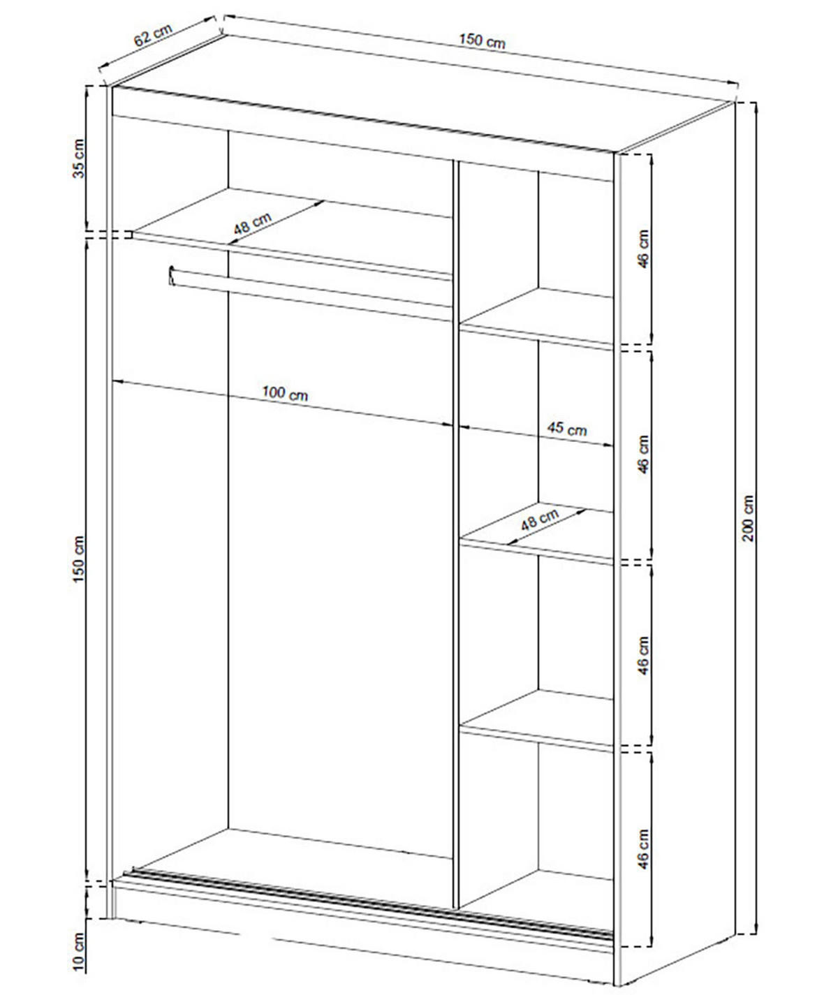 SCHIEBETÜRENSCHRANK Maja weiß 150 / 62 / 200 cm - Weiß, Holz/Holzwerkstoff (150/200/62cm) - Feldmann-Wohnen