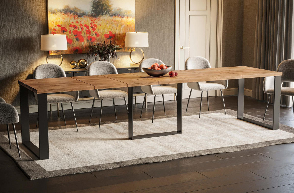 ESSTISCH Borys Max ausziehbar bis 330cm - Eiche Bianco, Holzwerkstoff (130/85/76cm) - Endo-Moebel