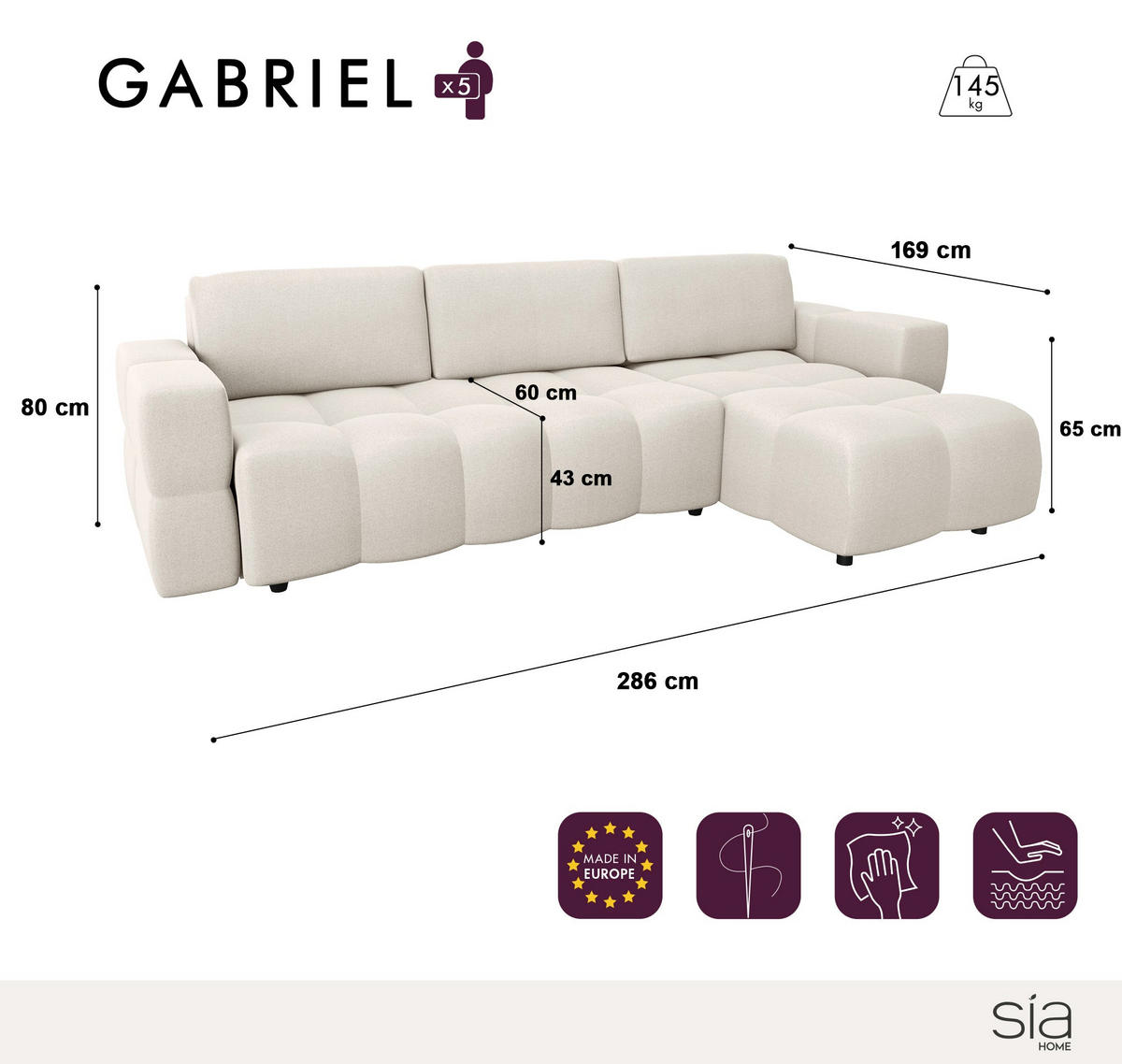 ECKSOFA RECHTS SCHLAFSOFA Mit Stauraum Samt schwarz 286 cm - Anthrazit, Textil (286/169cm) - Sia Home