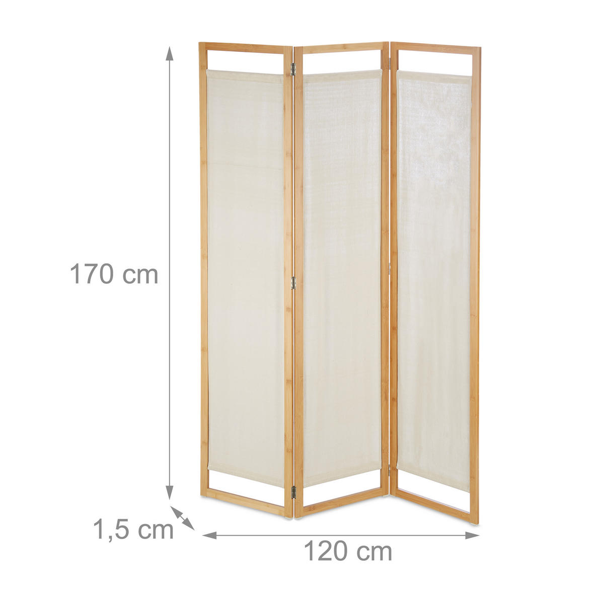 3TLG.PARAVENT - Multicolor, Holz/Textil (120/170/1.5cm) - Relaxdays