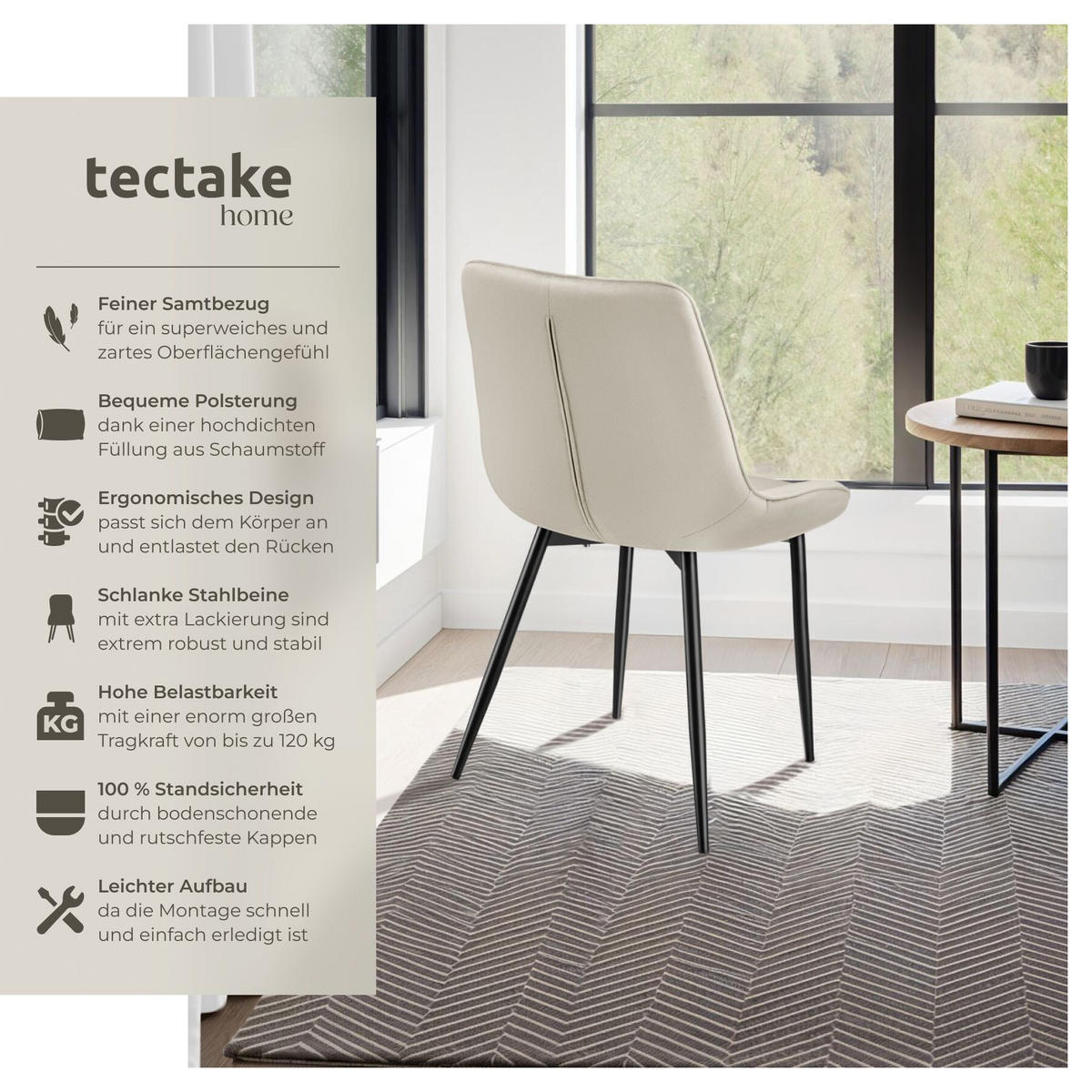 STUHL 8er Set Monroe 48 x 59 x 82 5 cm creme - Creme, Textil (48/82.5/59cm) - tectake
