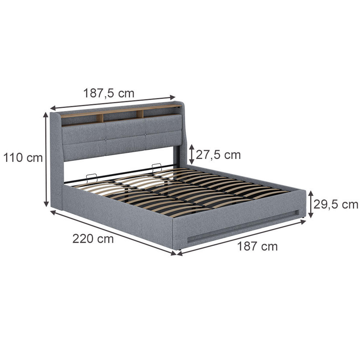 ČALOUNĚNÁ POSTEL Christin Šedá/dubová - šedá, kompozitní dřevo - VitaliSpa