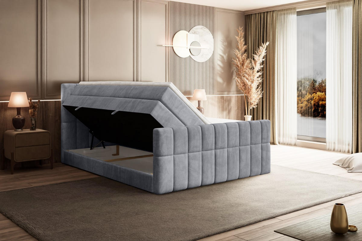 BOXSPRINGBETT MIAMI-Z KING - 160x200 - H3/H4 - Hellgrau - Hellgrau, Holzwerkstoff (160/200cm) - ALTDECOR