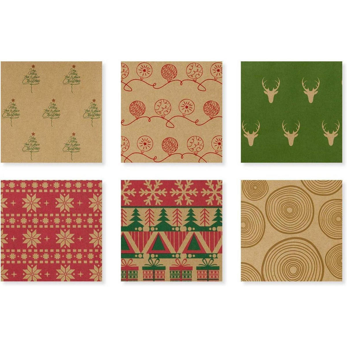 GESCHENKPAPIER 6 Rollen 76 x 305 cm Kraftpapier Weihnachtsmuster - Multicolor, Papier (20/4/76cm)