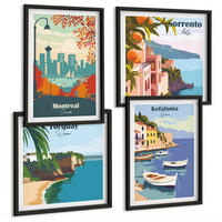 BILDER SET 4er Set - 50x50 cm & 40x60 cm Schwarzer Rahmen - Retro-Ansichten von Städten auf der ganzen Welt - Schwarz, Kunststoff (50/50cm) - TULUP