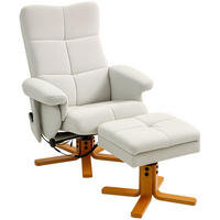 RELAXSESSEL Massagesessel mit Hocker Fernsehsessel mit Liegefunktion Cremeweiß - Creme/Braun, Holz/Textil (86/99/80cm) - HOMCOM
