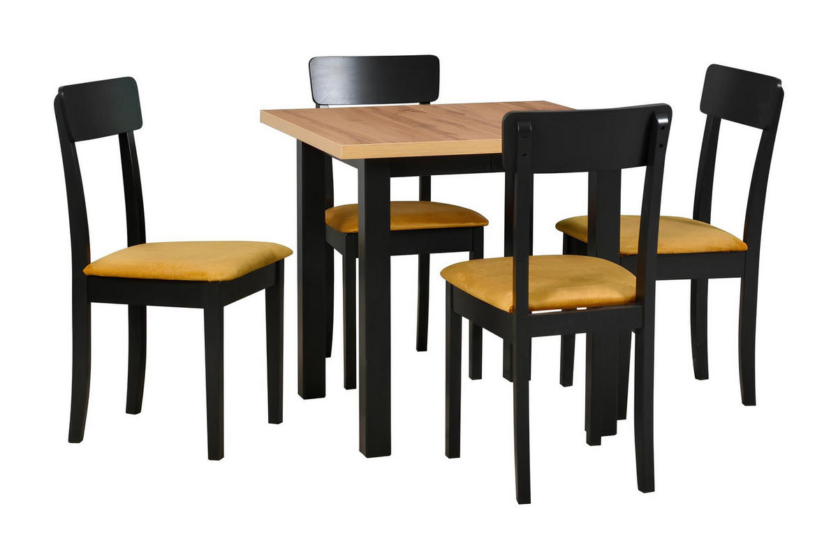 ESSZIMMERSTUHL 4x "HUGO 1", schwarz,zetta 296 - Currygelb/Schwarz, Holz (43/87/40cm) - Leaf Design