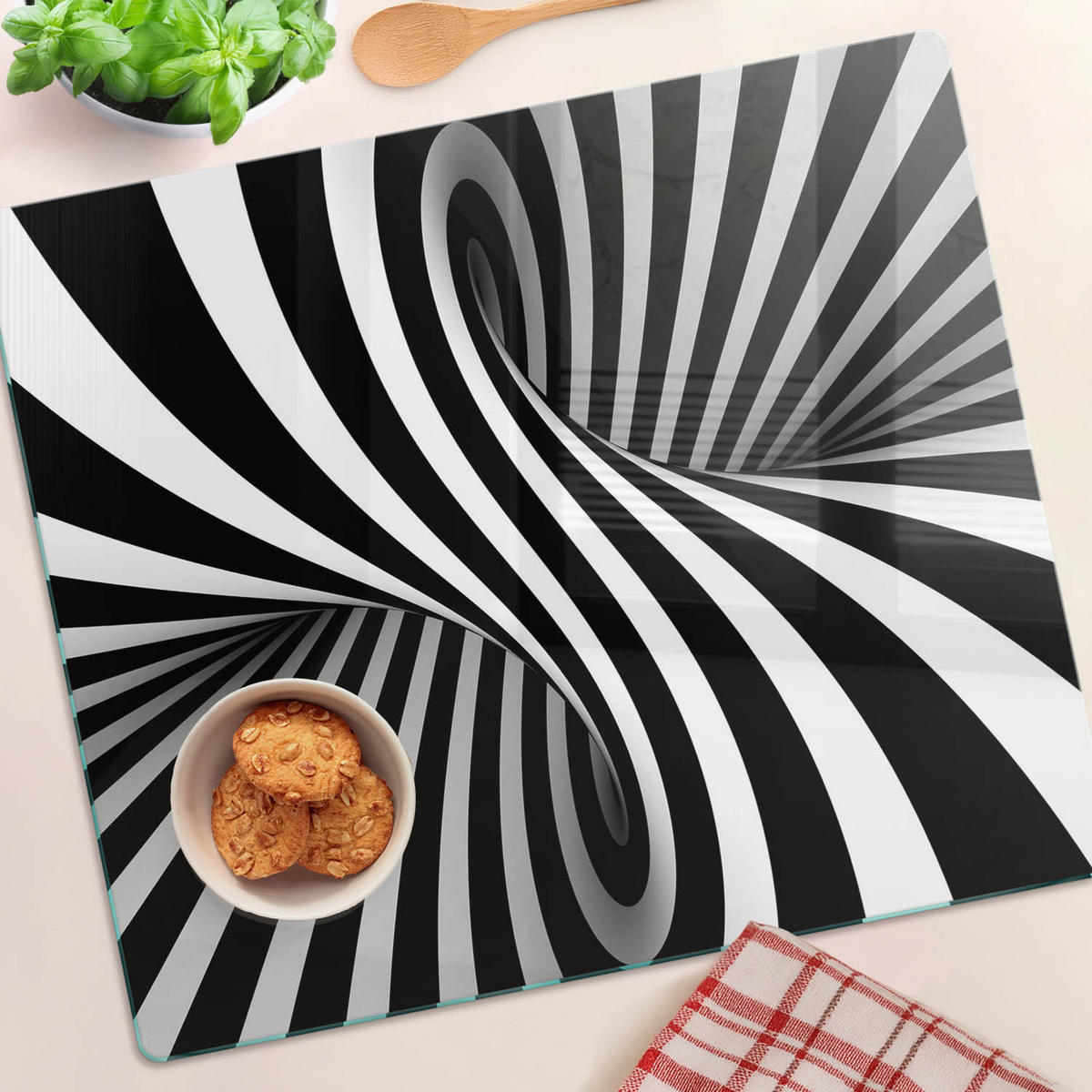 GLASPLATTE 60x52 cm Wirbelabstraktion - Schwarz, Glas (60/0.4/52cm) - TULUP