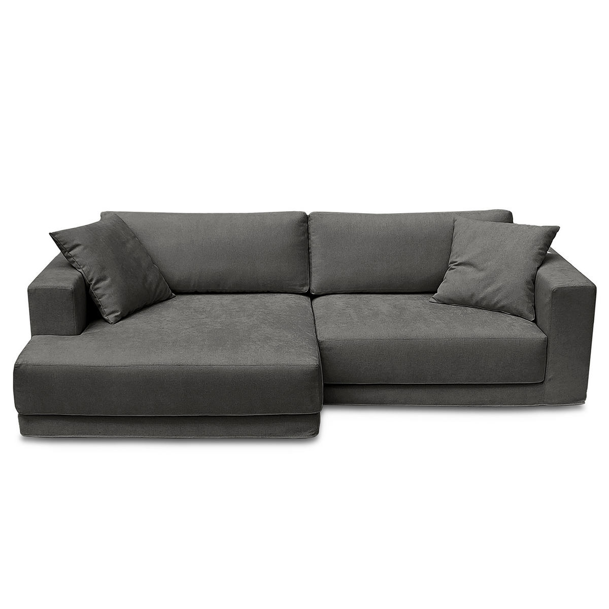 ECKSOFA mit Wechselbezug - Longchair, Webstoff - Dunkelgrau/Schwarz, Kunststoff/Textil (260/155cm) - home24