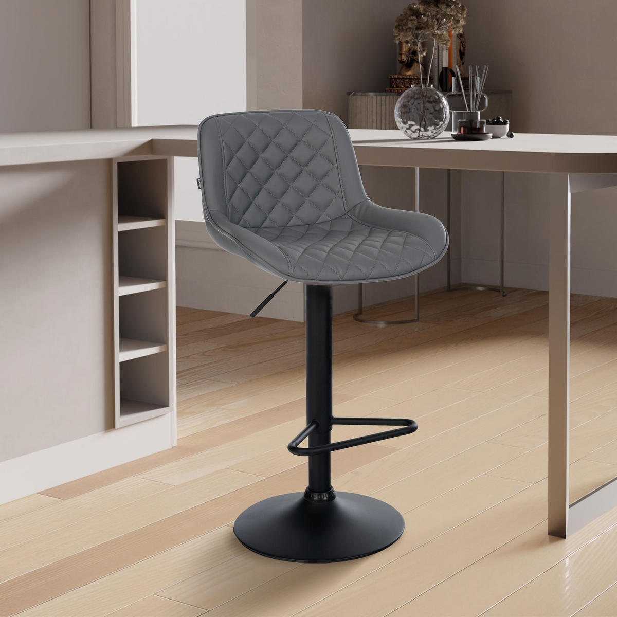 BARHOCKER Lederlook Grau - Schwarz/Grau, Textil/Metall (50/84/52cm) - CLP