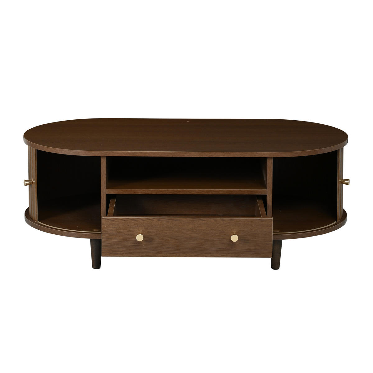 COUCHTISCH 100/50/36 cm walnussfarben aus MDF mit Schublade und Rolltür - Nussbaumfarben, Holzwerkstoff (100/50/36cm) - OKWISH