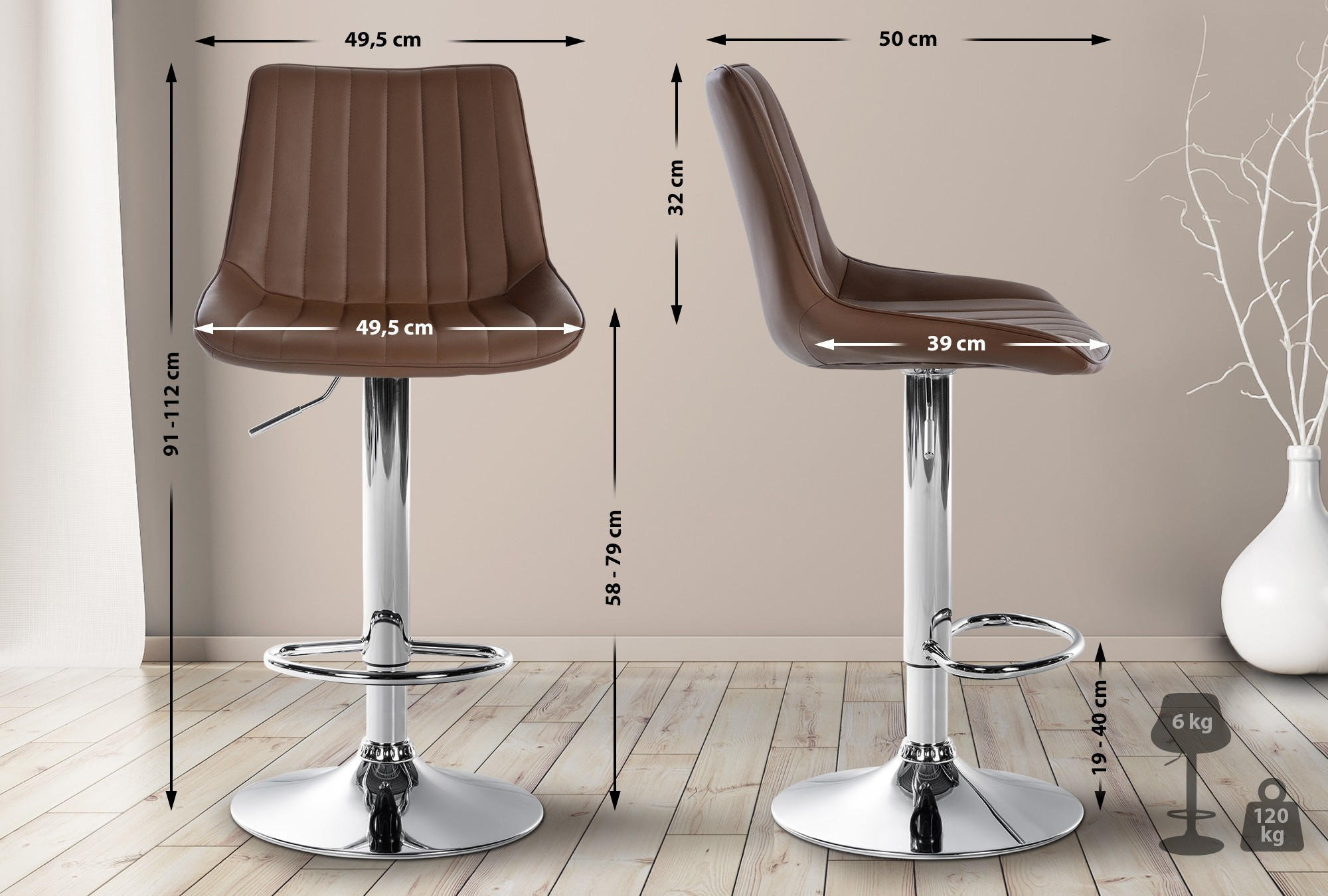 Thumbnail - CLP Barhocker, Braun, Textil, 49.5x91x50 cm, Esszimmer, Barmöbel, Barhocker