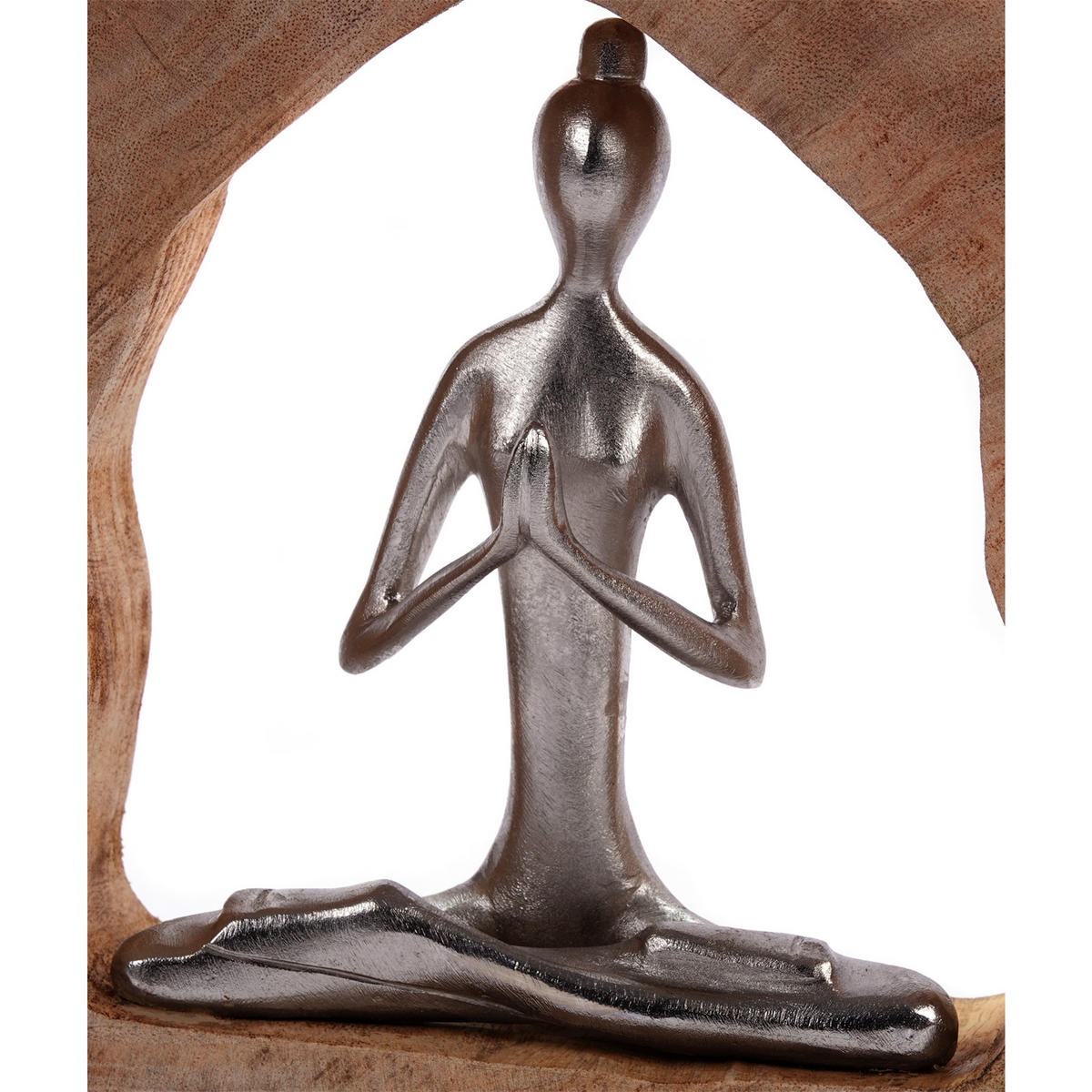 SKULPTUR Yoga Log Mangoholz-Sockel silber-natur - Naturfarben, Holz (28/28/6cm) - CREEDWOOD