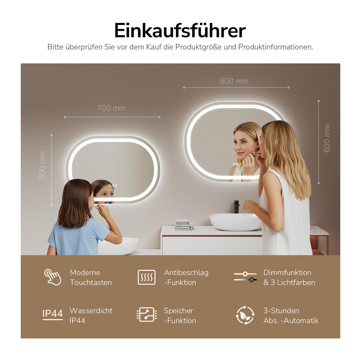 BADSPIEGEL mit Beleuchtung in Laufbahnform 70/50 cm - Transparent, Glas (70/50/2.5cm) - EMKE