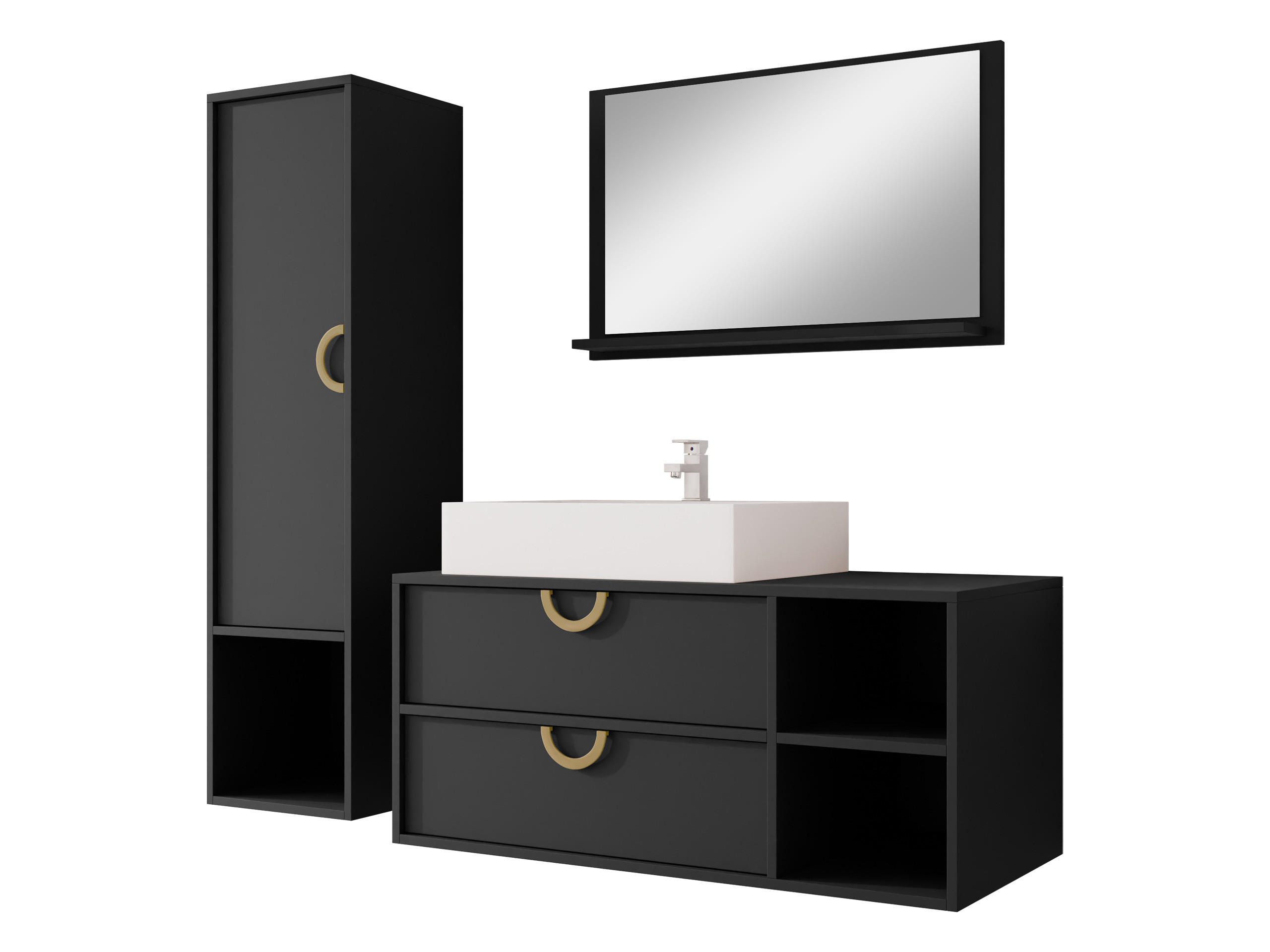 BADMÖBEL-SET 14 - Goldfarben/Schwarz, Holzwerkstoff/Metall (35/133/34cm) - MIRJAN24