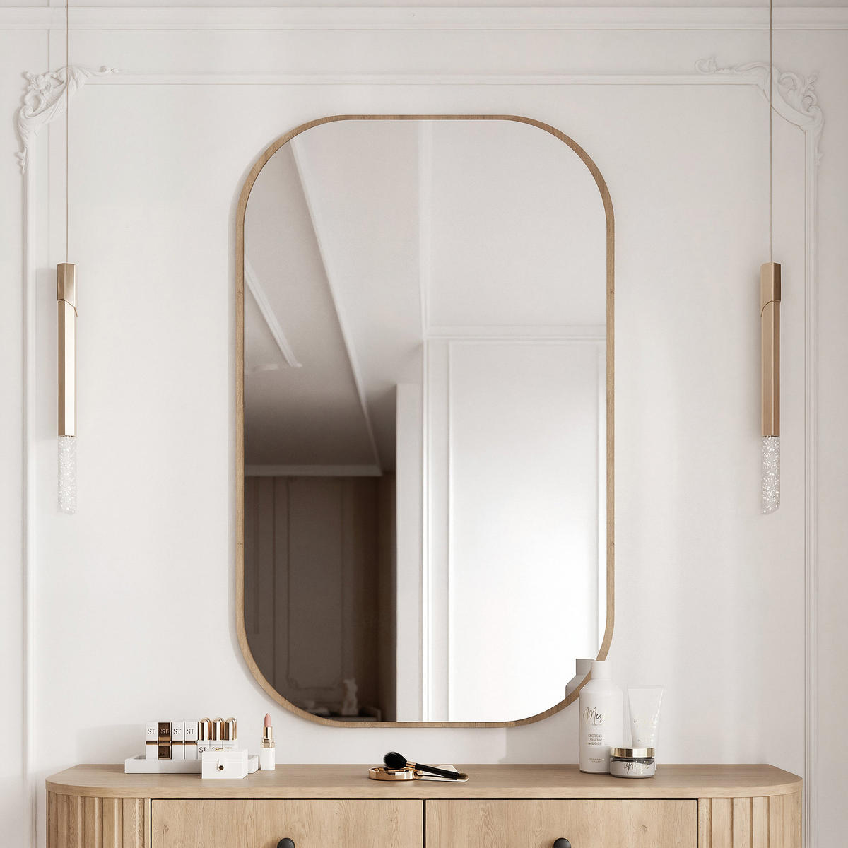 WANDSPIEGEL OVALINE 68/110 cm Cremona-Eiche - Eichefarben, Glas/Holzwerkstoff (68/110/1.6cm) - Idohome