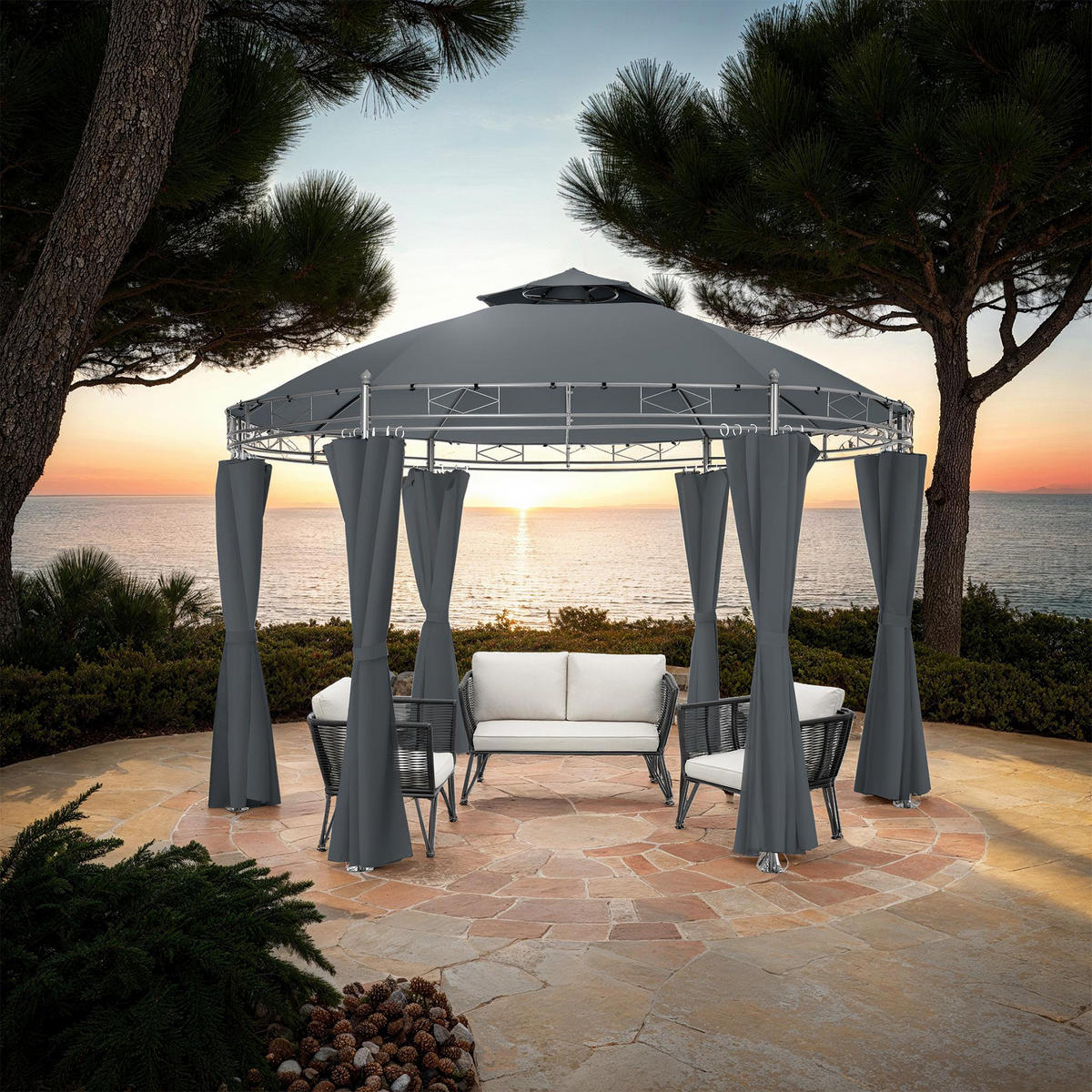 GARTENPAVILLON Siana,inklusive Spannseilen und Heringen,anthrazit - Anthrazit, Kunststoff (350/280/350cm) - tectake