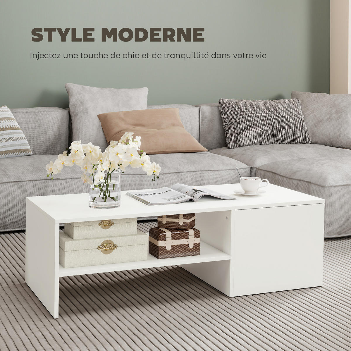 COUCHTISCH DE-15819 verschiebbare Platte Weiß - Weiß, Holzwerkstoff (110/52/36cm) - ComfortXL