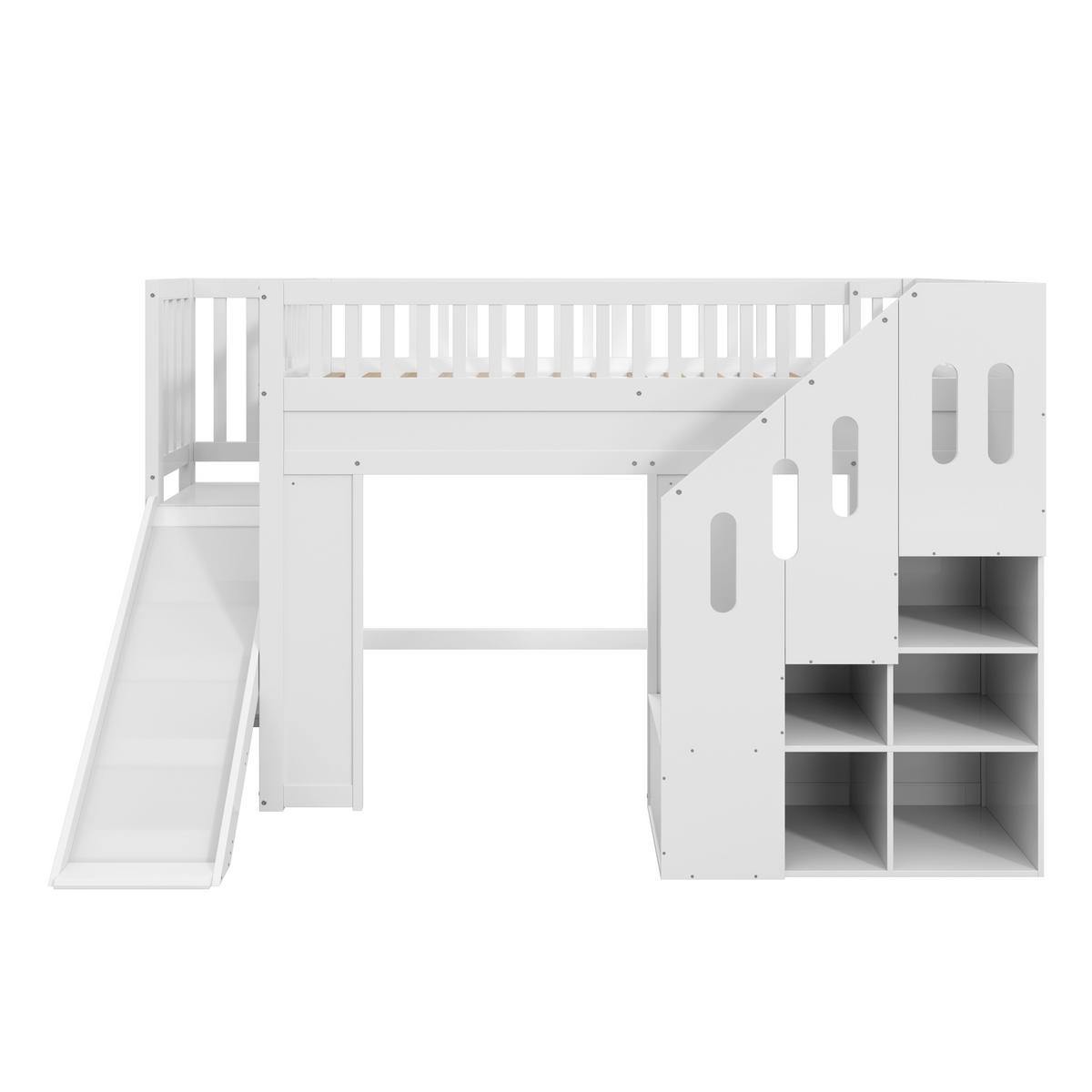 SPIELBETT 90/200 cm DE-03105, mit Rutsche, Stauraumtreppe und LED, in Weiß - Weiß, Holz (90/200cm) - ComfortXL