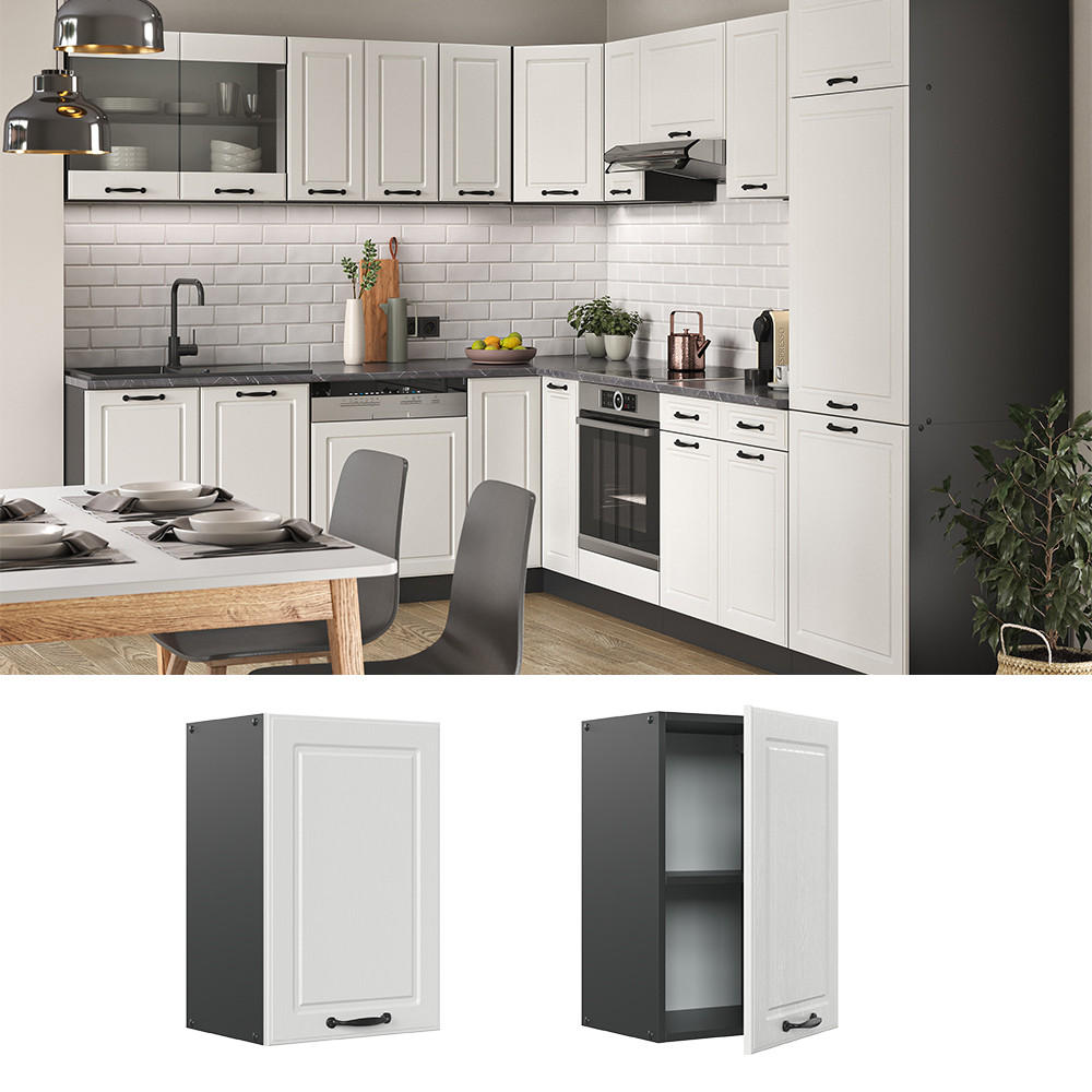 HÄNGESCHRANK R-Line Weiß Landhaus 40 cm - Anthrazit/Weiß, Holzwerkstoff (40/60/31cm) - Vicco