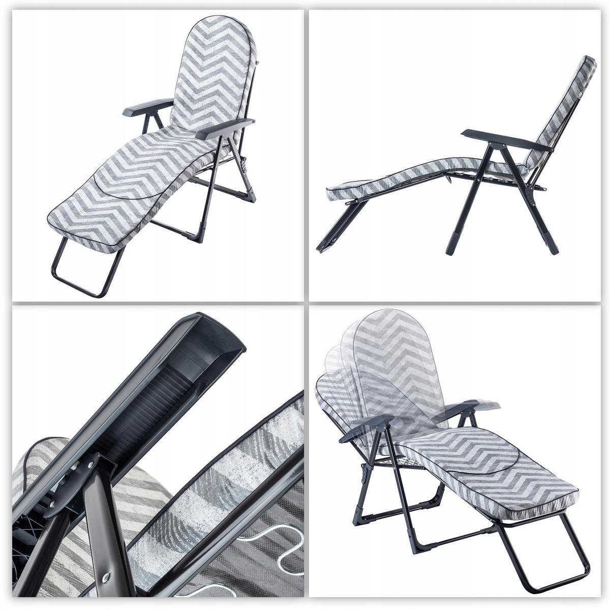 GARTENLIEGESTUHL 184 x 110 cm „Zigzag“ - Weiß/Grau, Metall (57/184cm) - KADAX