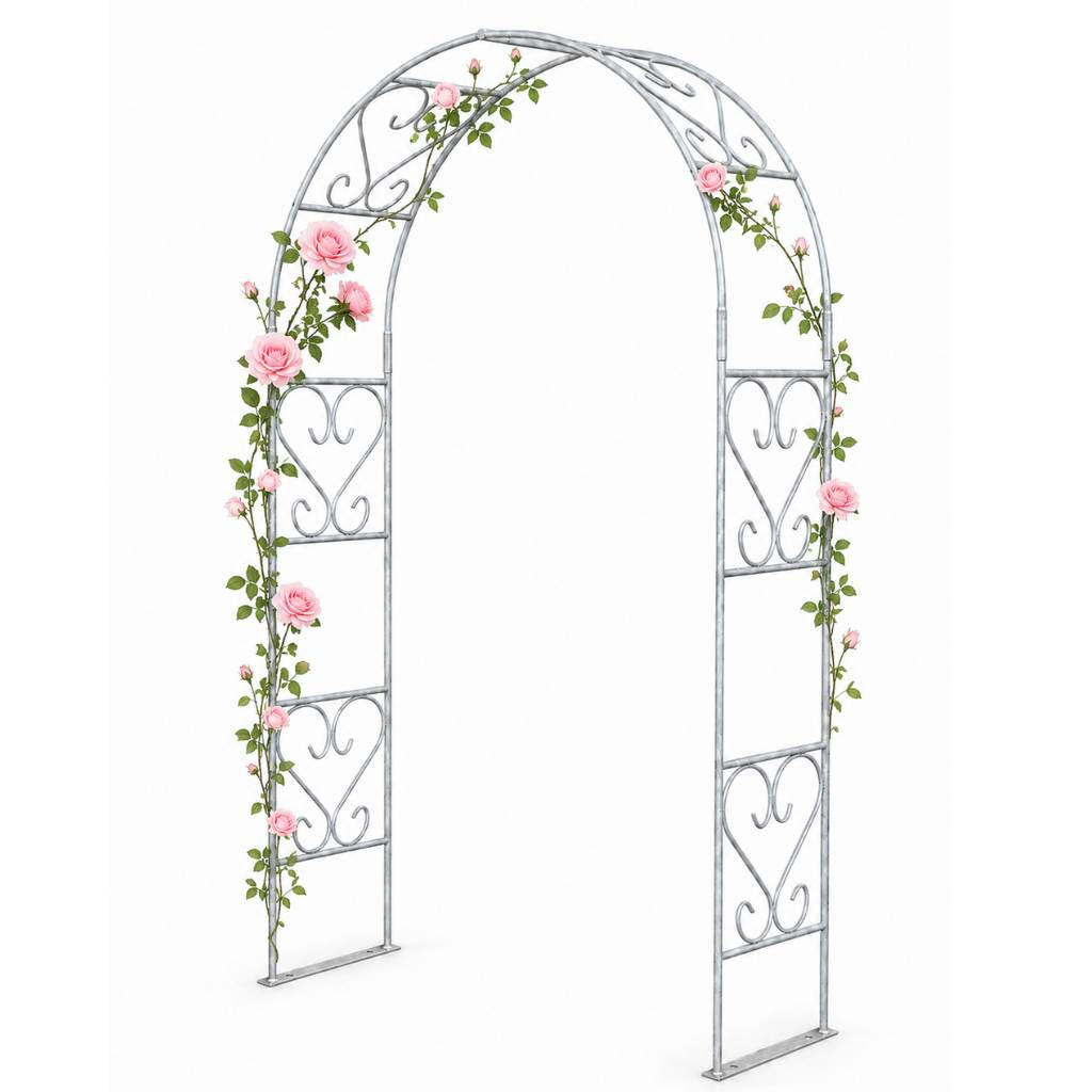 DANDIBO Rosenbogen Verzinkt Massiv 120 cm Torbogen 96521 Wetterfest Rundbogen Volleisen Rankhilfe Gartenbogen Feuerverzinkt - Grau, Metall (120/230/36cm) - DanDiBo