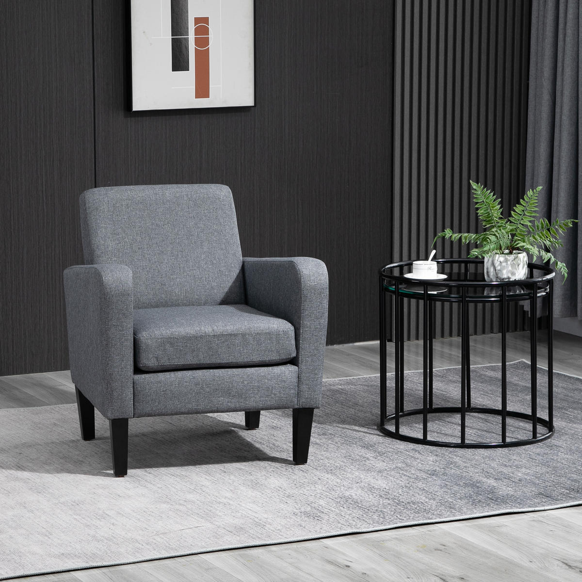 EINZELSESSEL, Leinenstoff, Holz Hellgrau - Hellgrau, Textil (72/74/66cm) - HOMCOM