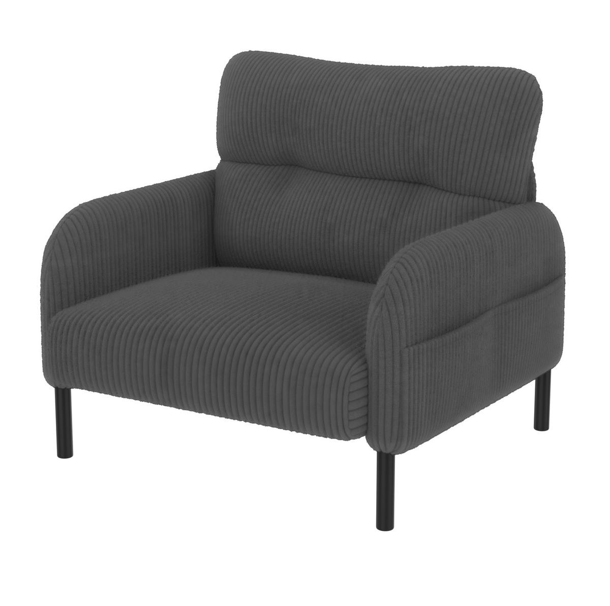 SESSEL 67/75/79 cm in Grau aus Cord mit Seitentasche und Metallgestell - Grau, Textil (67/79/75cm) - BEAOK