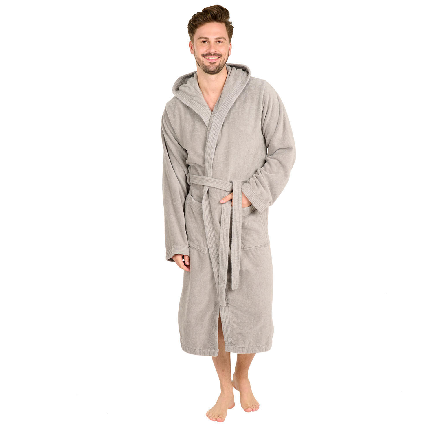 BADENMANTEL Herren L - mit gefütterter Kapuze aus 100% Baumwolle, Grau - Grau, Textil (Lnull) - Blumtal