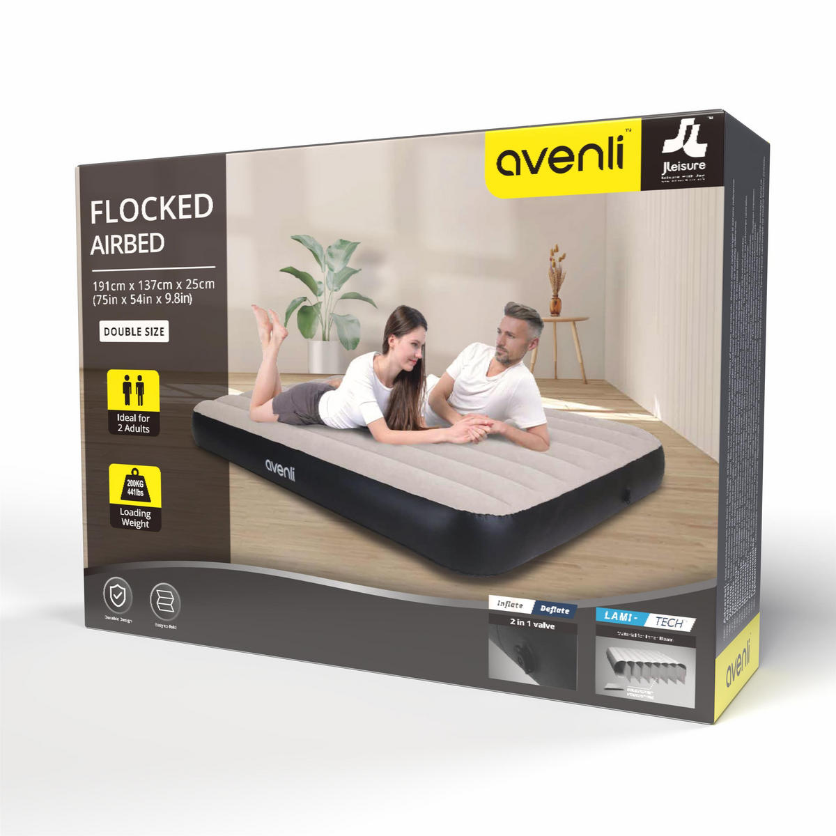 LUFTBETT Luftmatratze Camping 2 Personen 191x137x25 cm grau - Schwarz Hochglanz/Grau, Kunststoff (137/191cm) - Avenli