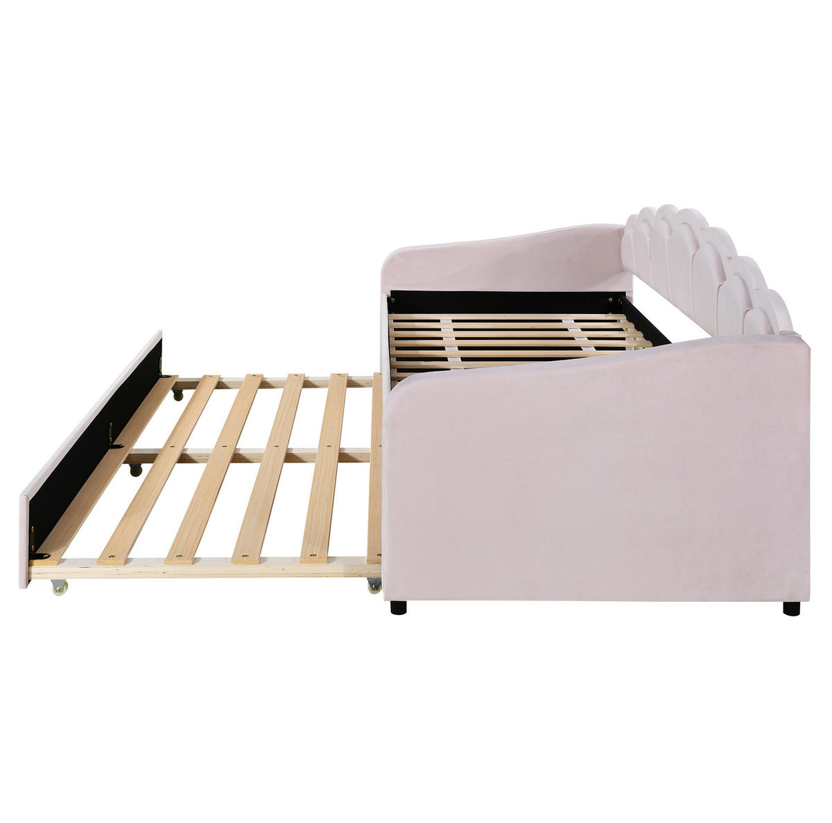 POLSTERBETT aus Samt 90x200 cm in Rosa mit LED-Beleuchtung & Rollbett - Rosa, Textil (90/200cm) - Modfu