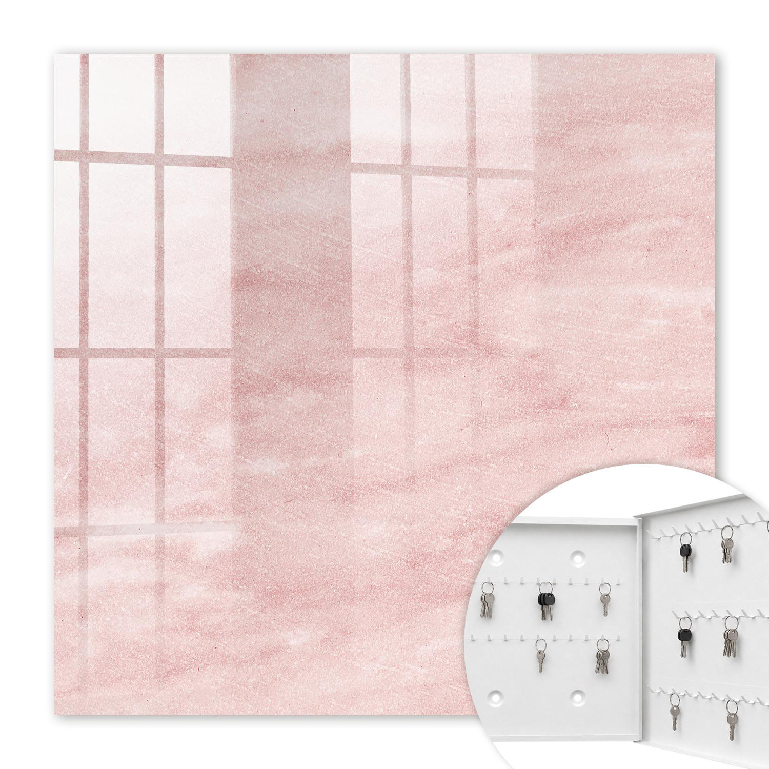 SCHLÜSSELBOX Weiß 30x30 cm – Türöffnung nach rechts - Rosa Webmuster - Pink, Metall (30/30/5cm) - TULUP