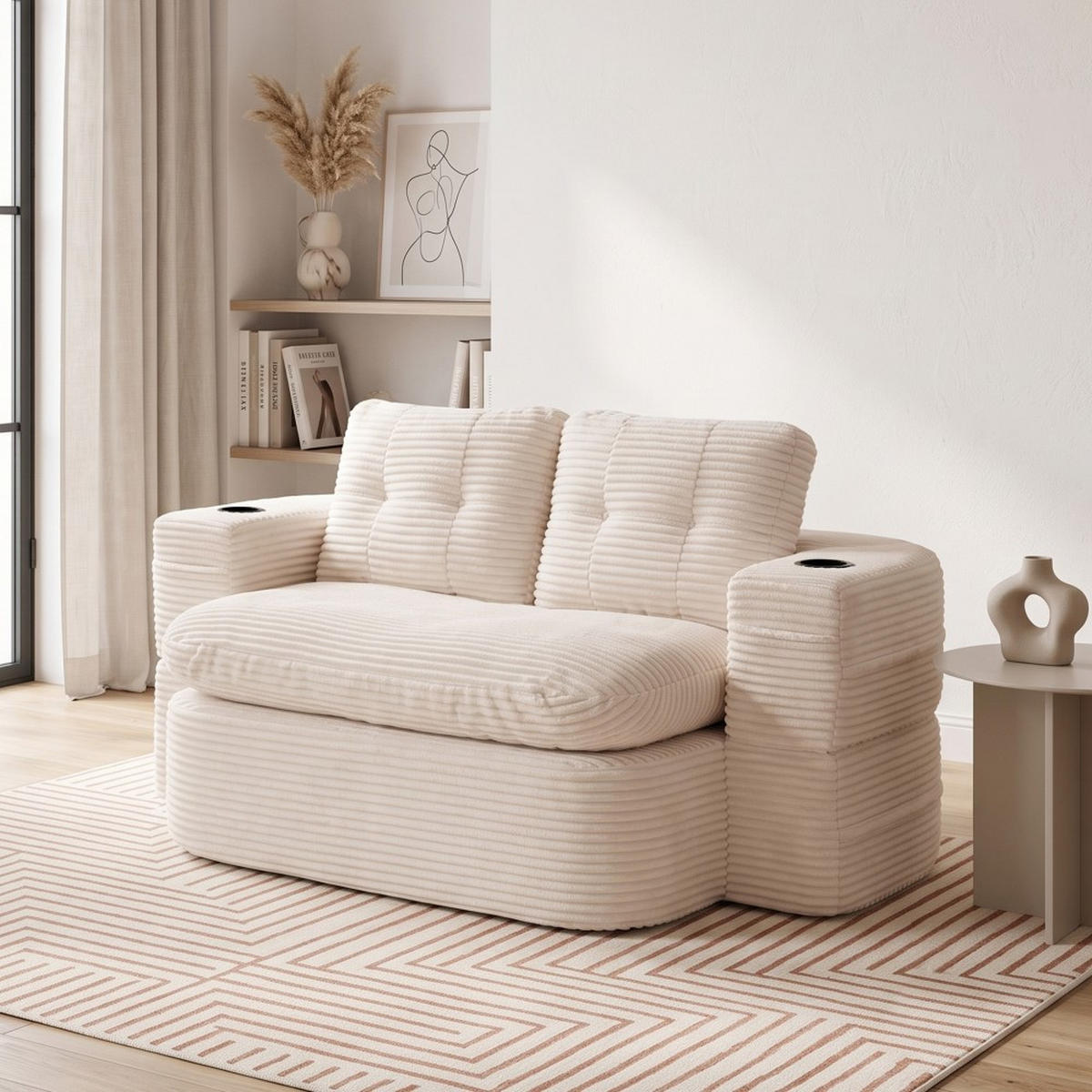 SCHLAFSOFA 2-in-1 Cordstoff Liegefunktion - Beige, Textil (165/61/97cm) - Urban Meuble
