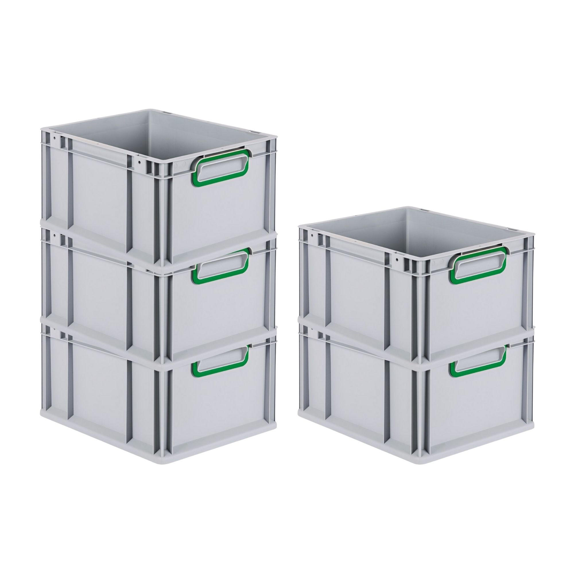 EUROBOX 5x Nextgen Color 22x30x40cm 20 Liter Griffe Grün Geschlossen - Grün, Kunststoff (30/22/40cm) - PROREGAL