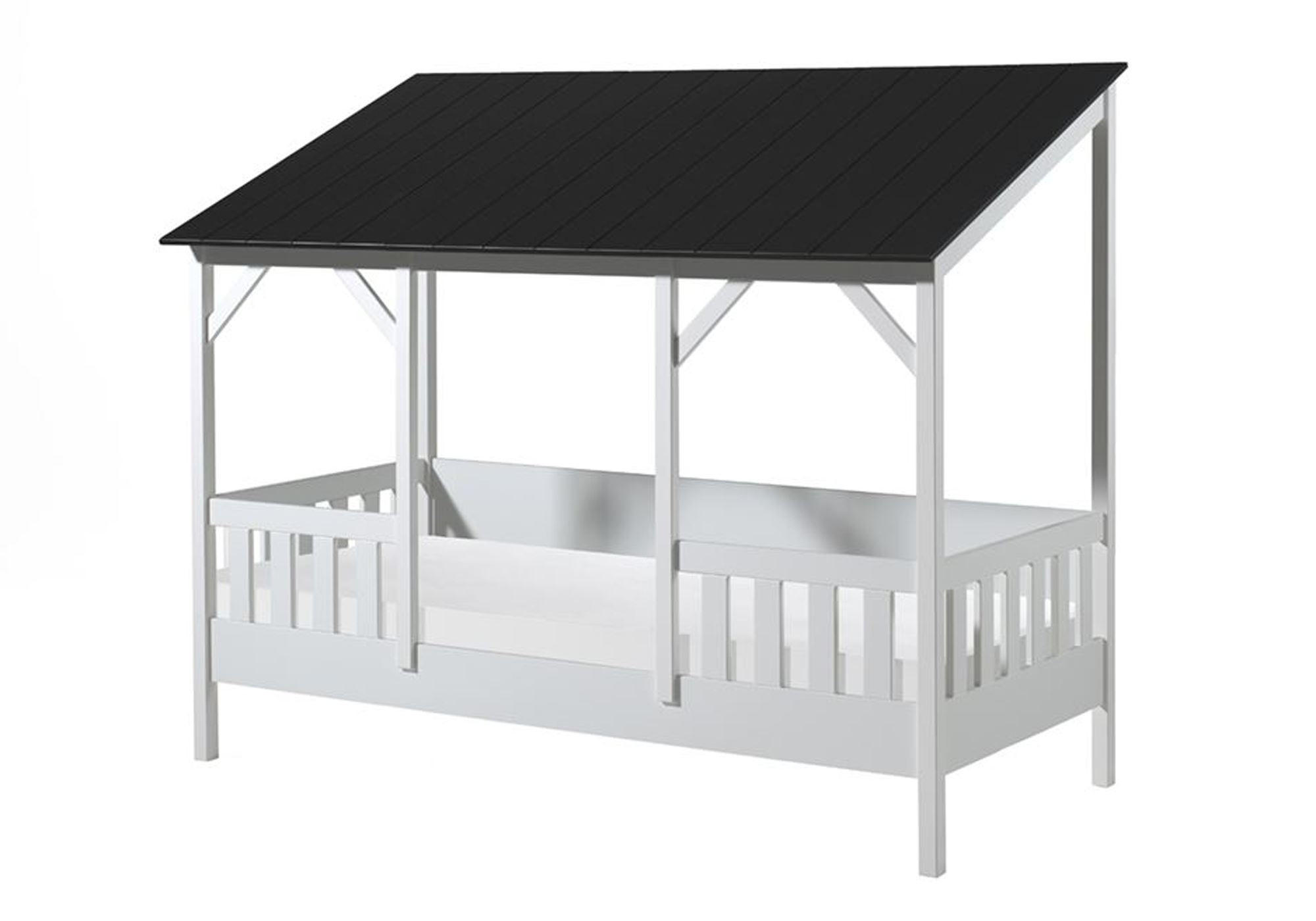 HAUSBETT Kata 214x174x105 aus MDF+Massivholz in Weiß/Schwarz - Schwarz/Weiß, Holzwerkstoff (90/200cm) - 58aufmkessel