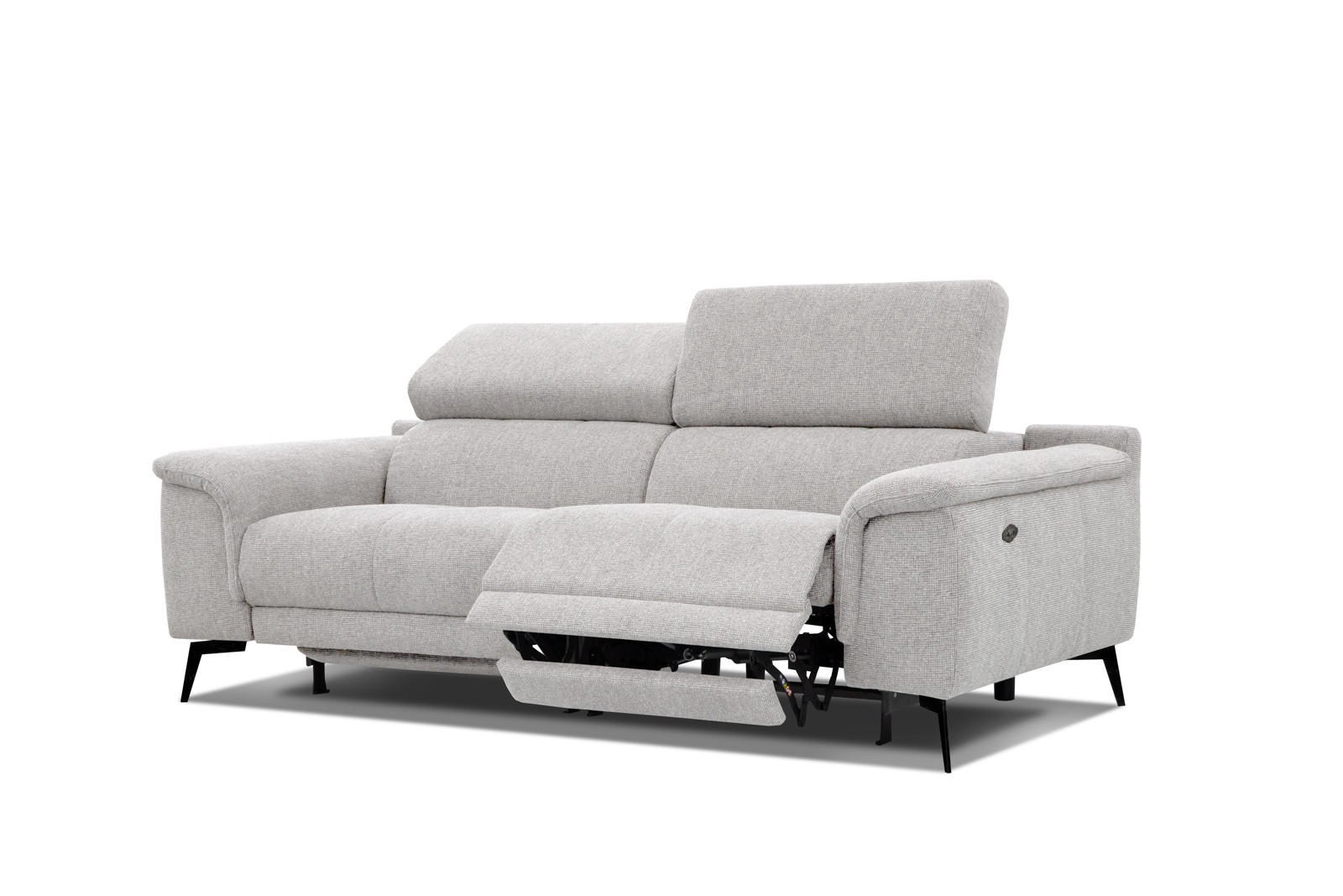RELAXSOFA FIERO 3-Sitzer mit 2 Relaxfunktionen, hellgrau - Hellgrau/Schwarz, Holzwerkstoff/Textil (212/82/103cm) - Courtois Laville