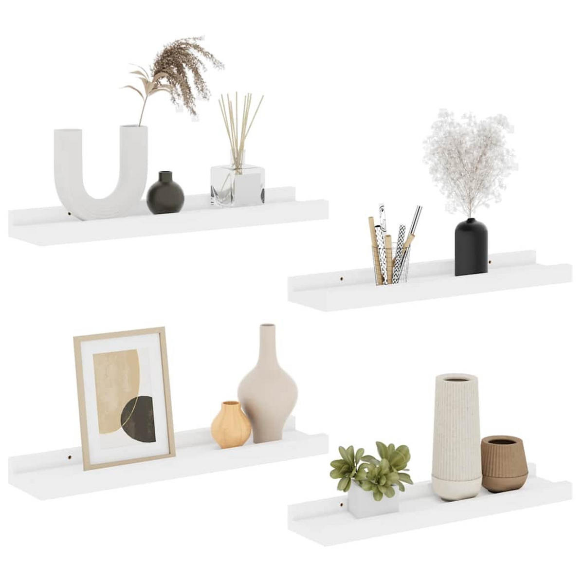 WANDREGALSET 4-teilig 40/9/3 cm aus MDF Weiß Max. Belastbarkeit 5 KG - Weiß, Holzwerkstoff (40/3/9cm) - vidaXL