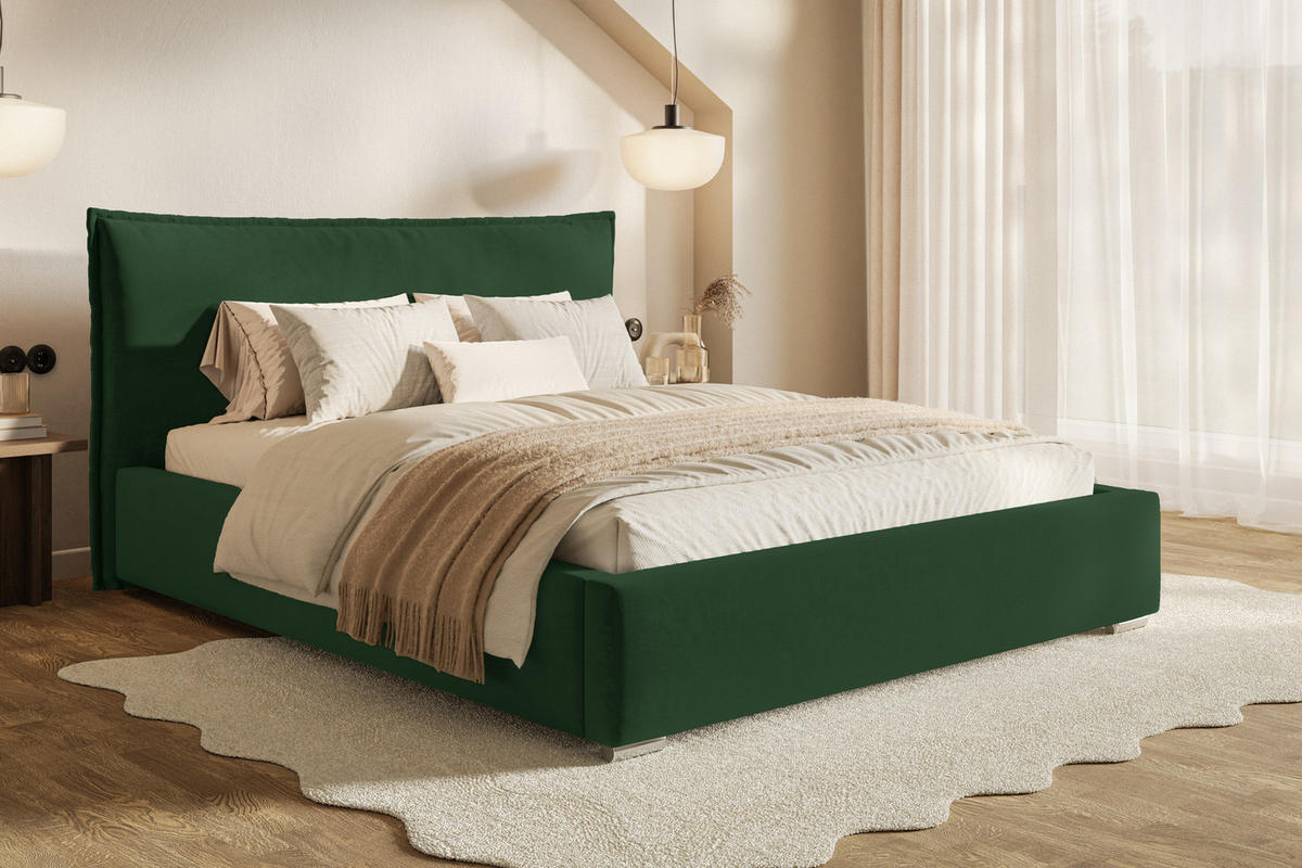POLSTERBETT 140x200 Zenito mit Kissen-Kopfteil, Bettkasten, Grün - Grün, Holz/Textil (140/200cm) - Emporius