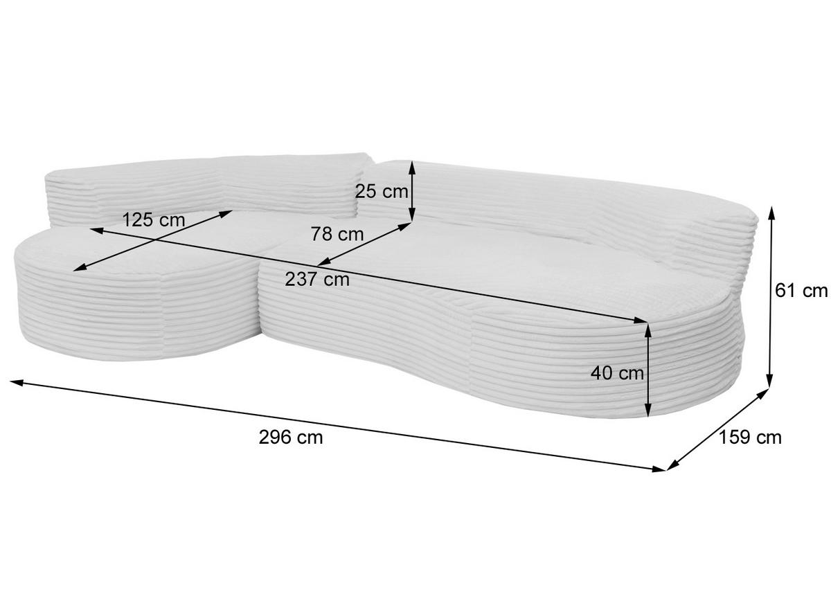 SOFA-GARNITUR Weiß - Weiß, Textil (296/61/159cm) - MCW