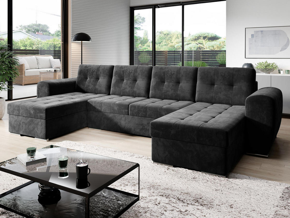 WOHNLANDSCHAFT Bari U - Dunkelgrau/Silberfarben, Holz/Textil (326/86/157cm) - MIRJAN24