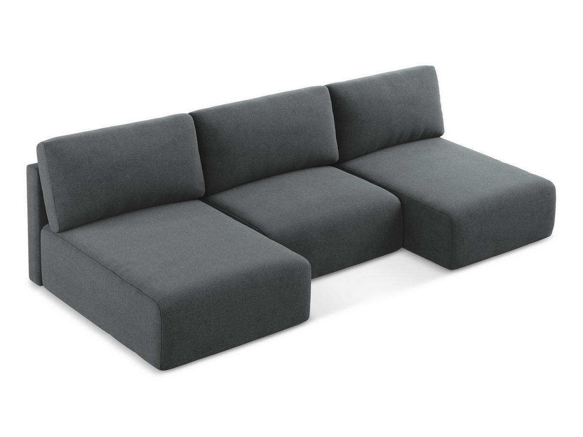 WOHNLANDSCHAFT Strukturstoff Stoff Grau - Schwarz/Grau, Kunststoff/Textil (304/79/149cm) - Makamii