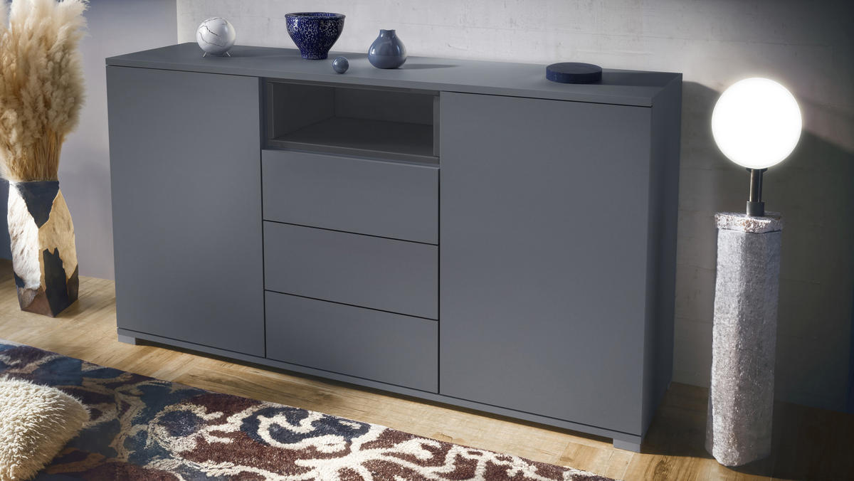 SIDEBOARD Skadu Grau Hochglanz - Grau, Holzwerkstoff (138.5/75.5/35cm) - Vladon