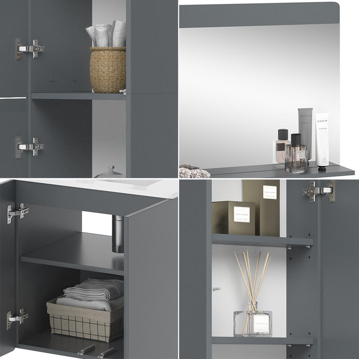 BADMÖBEL-SET Izan Grau 4 Teile - Grau, Holzwerkstoff (61.8/57.8/44.8cm) - Vicco