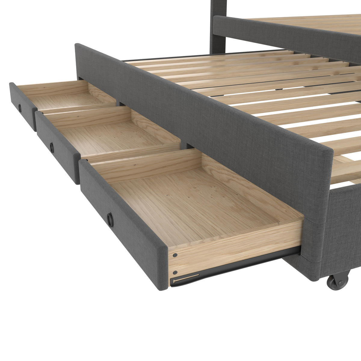 POLSTERBETT 140/200 cm grau mit ausziehbarem Bett und höhenverstellbarem Kopfteil Ohne Matratze - Grau, Textil (140/200cm) - OKWISH