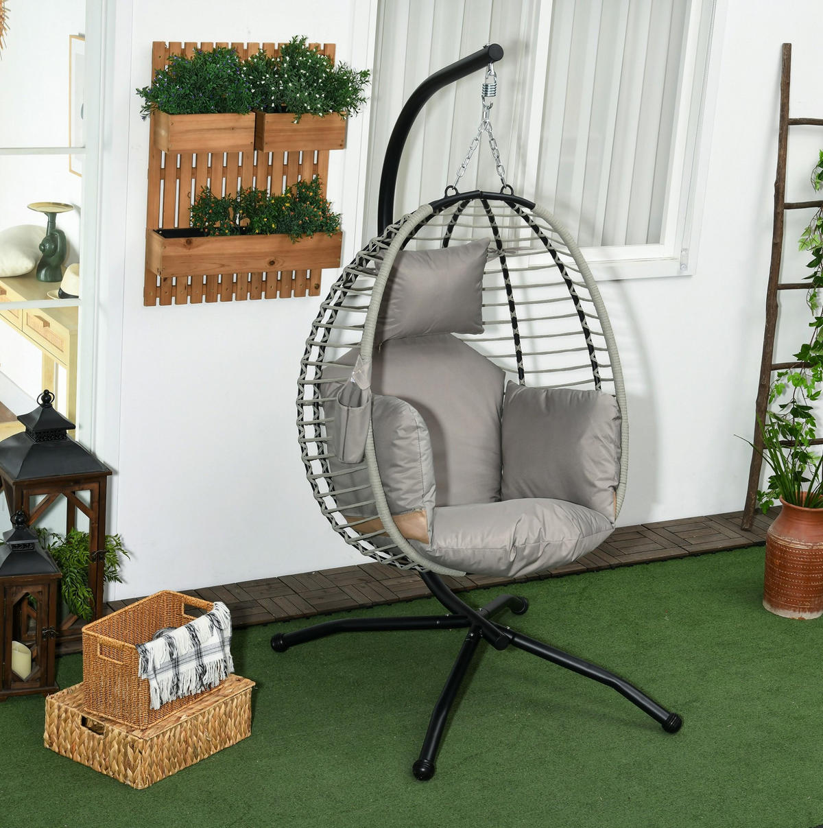 HÄNGESESSEL aus Stahl 110x100x188 cm in Grau mit klappbarem Sitzkorb - Grau, Metall (100/188/110cm) - Modfu