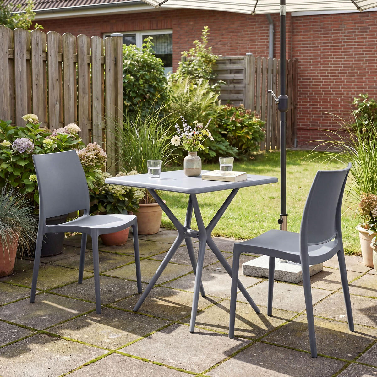 GARTENMÖBEL-SET Greta 2 Stühle 156x72x81cm Kunststoff Grau Balkonset - Grau, Kunststoff - DELUKE