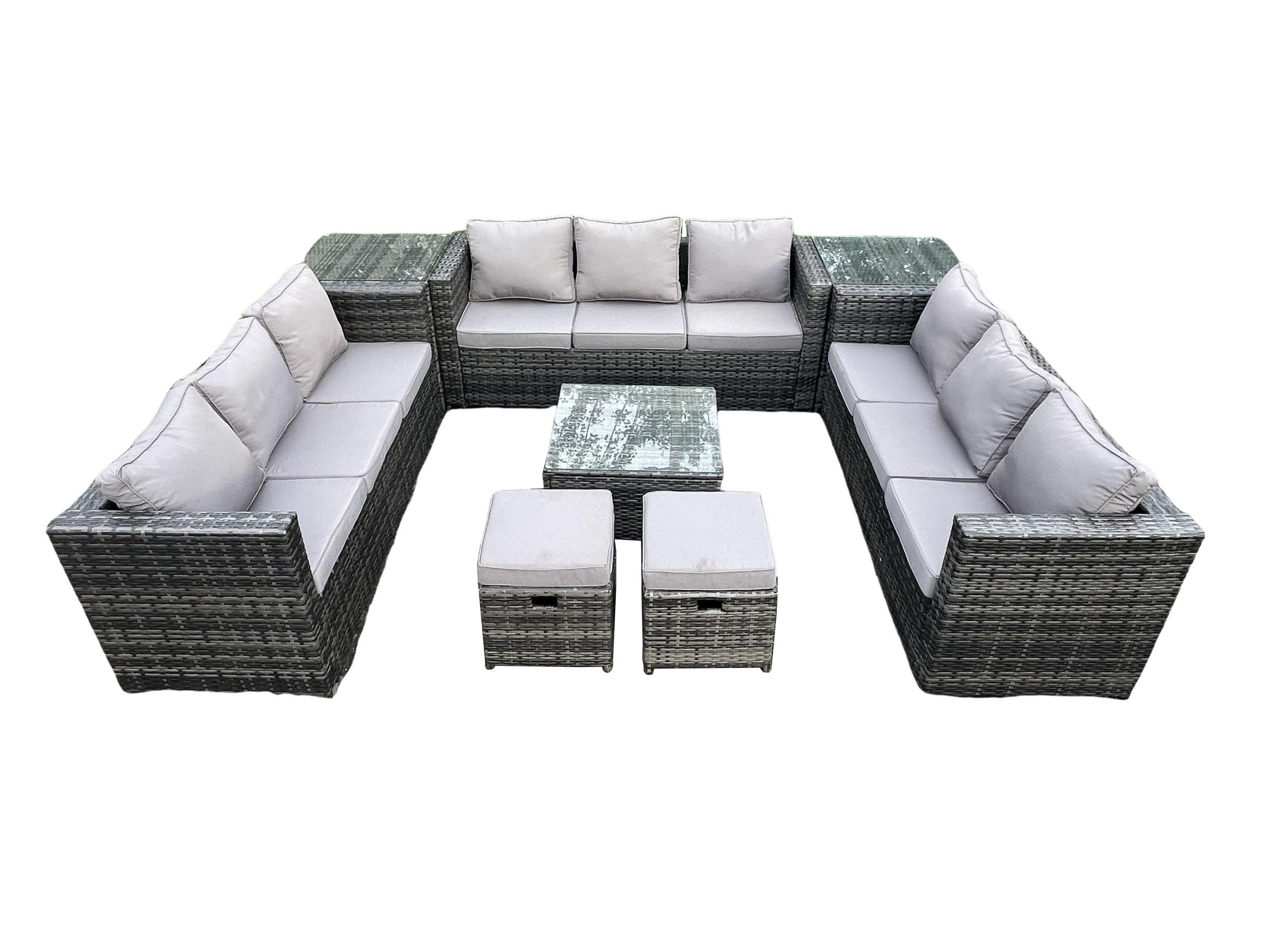 GARTENTISCHGRUPPE Polyrattan 11-Sitzer - Dunkelgrau, Metall - Fimous