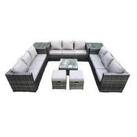 GARTENTISCHGRUPPE Polyrattan 11-Sitzer - Dunkelgrau, Metall - Fimous