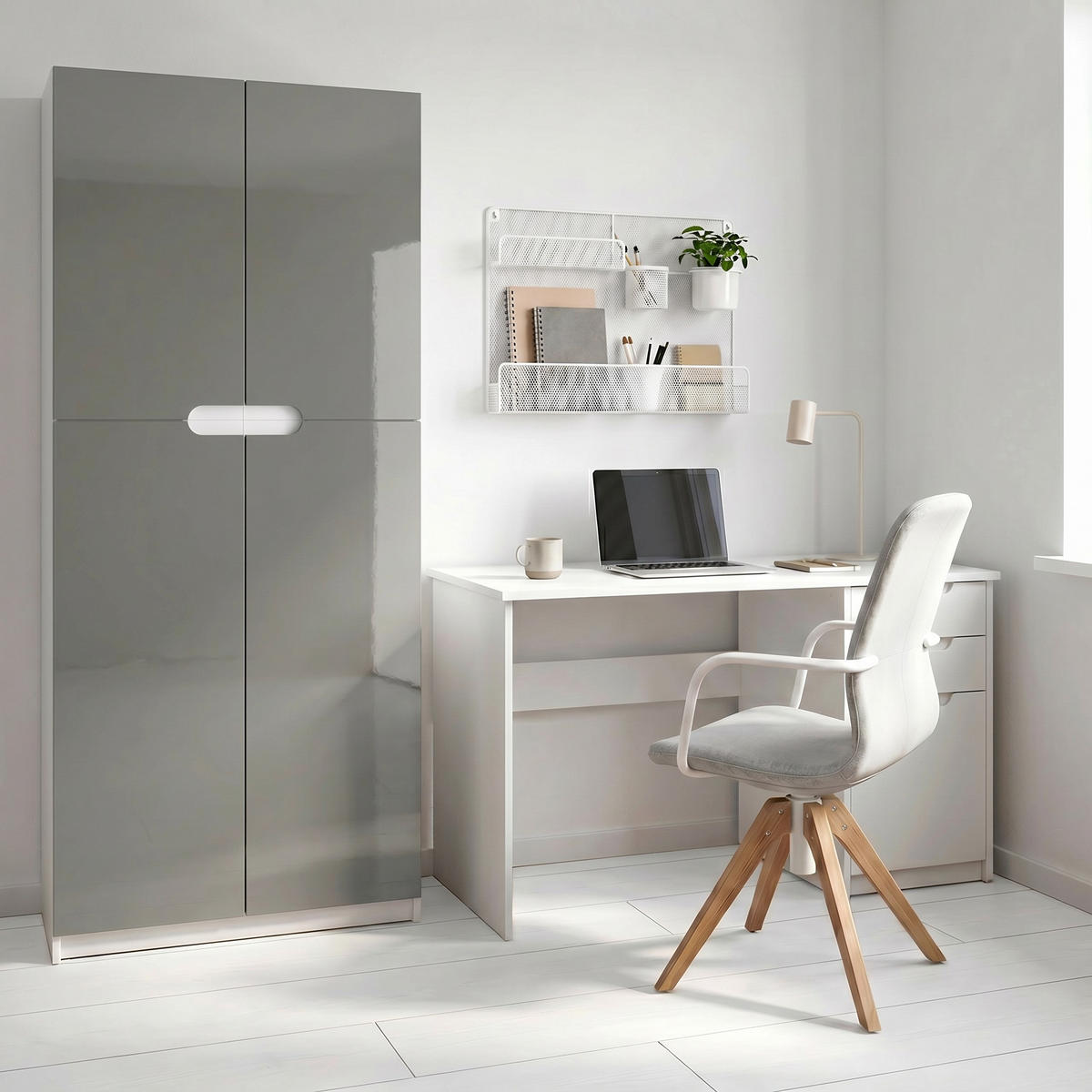 BÜROSCHRANK Logan Fronten in Grau Hochglanz - Grau, Holzwerkstoff (82/184/37cm) - Vladon